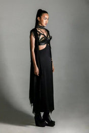 Teuta French Lace Trimmed Silk Robe - Black
