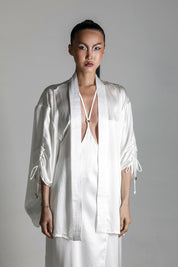 Mineko Short Silk Kimono, White