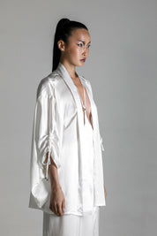 Mineko Short Silk Kimono, White