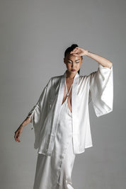 Mineko Short Silk Kimono, White