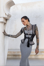 Lister Mesh Beaded Peplum Leather Harness