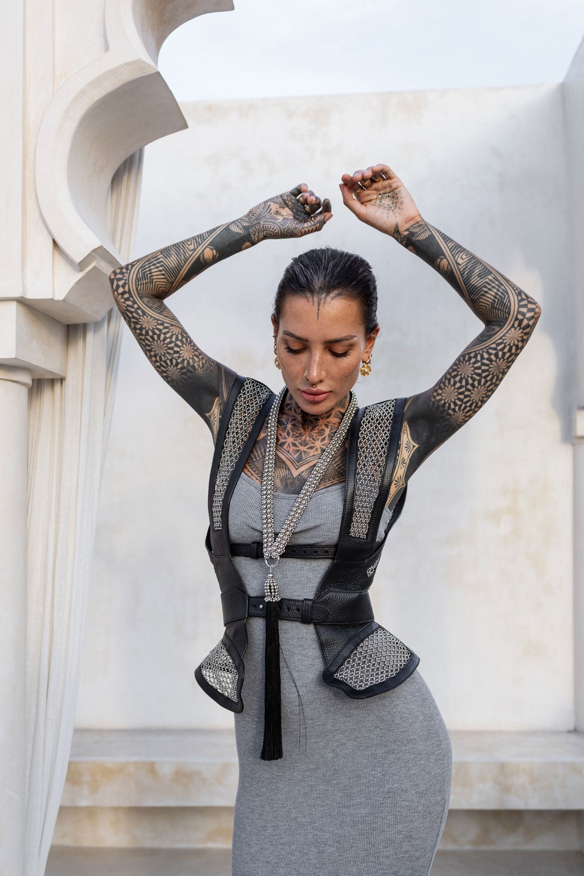 Lister Mesh Beaded Leather Bodice