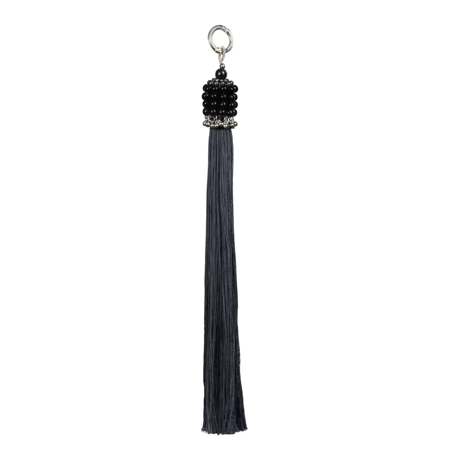 beaded polyester tassel from fully coated polymer metal beads grey with black crystal by object and dawn