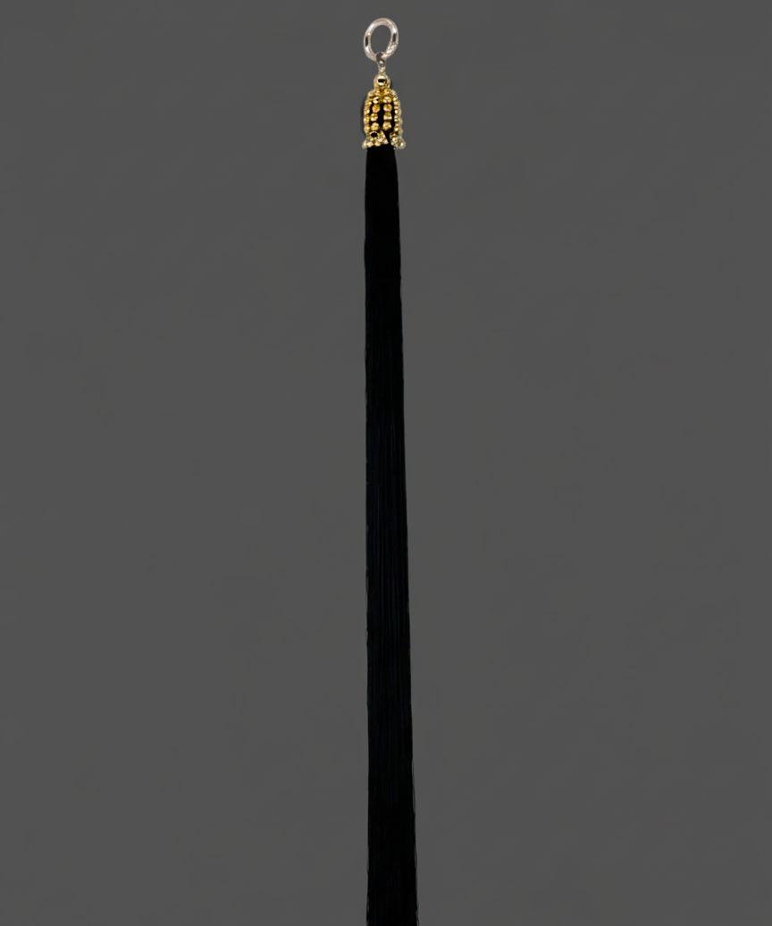 22" gold headcape 22k gold washed beaded tassel with black threads ghost image potraits