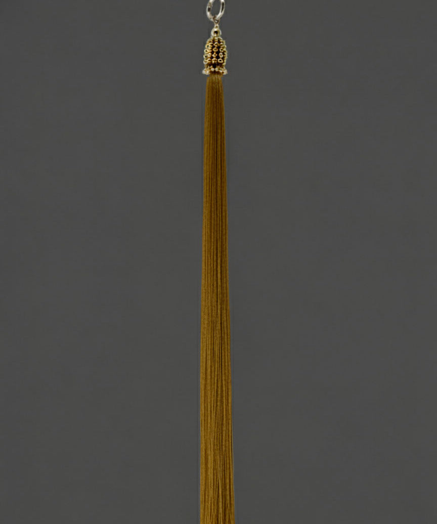 22" gold headcape 22k gold wash metal beaded tassel with gold threads ghost image potraits