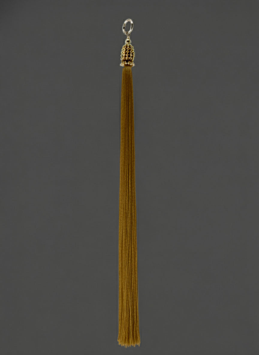 22" gold headcape 22k gold wash metal beaded tassel with gold threads ghost image potraits