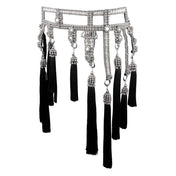 Object & Dawn Beaded Amaya Modular Belt in silver with tassel silver-black, modular fashion, ghost image side view 
