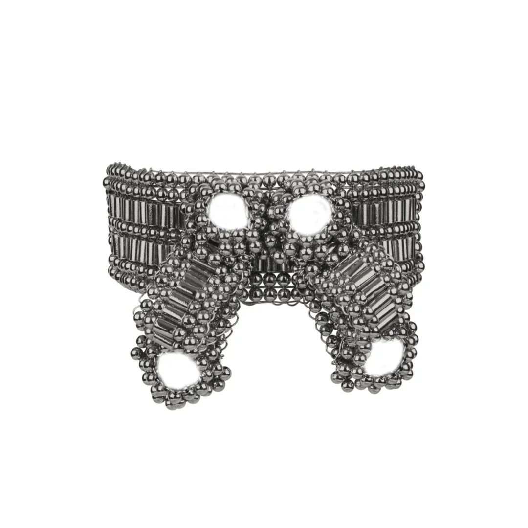 Object & Dawn ghost images of Amaya Bow band polymer metal beads front view ghost image