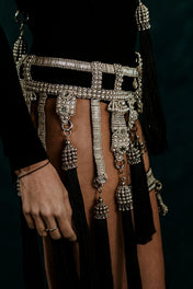 Object & Dawn Beaded Amaya Modular Belt in silver, modular fashion, worn by Marina side view 