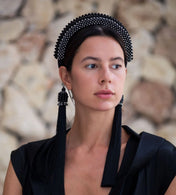 beaded modular headband in jetblack by object and dawn with 11inches tassels