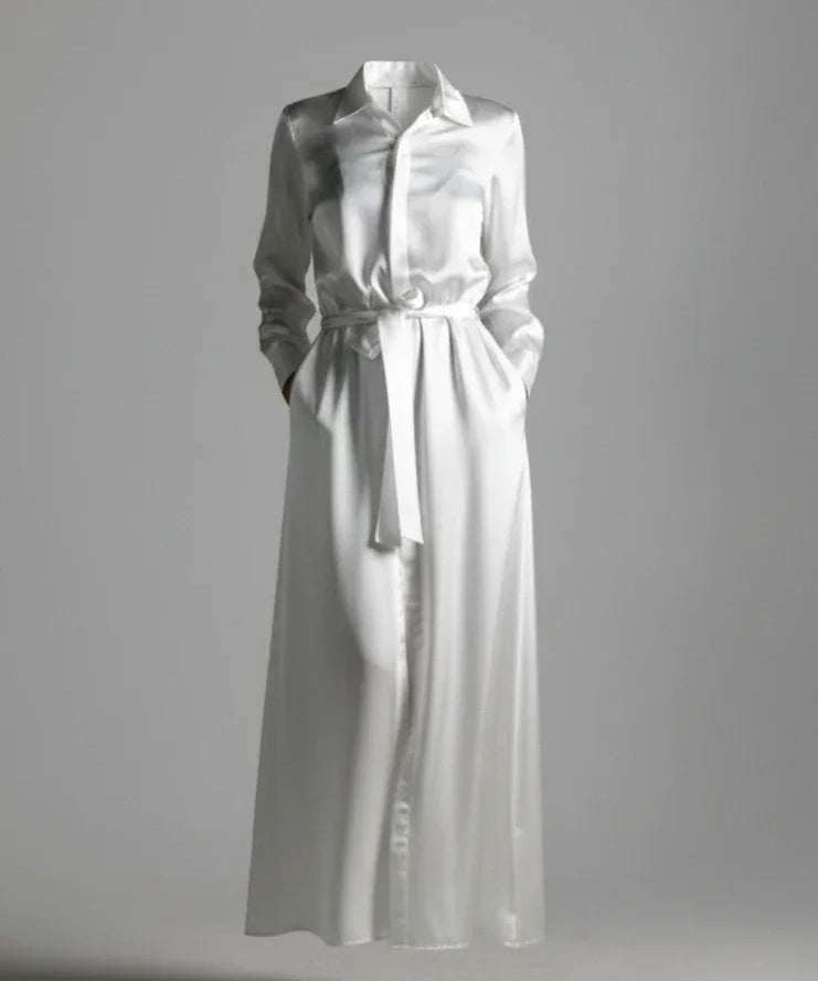 Anais Shirt dress by Object & Dawn on a gray backgorund front view, ghost image