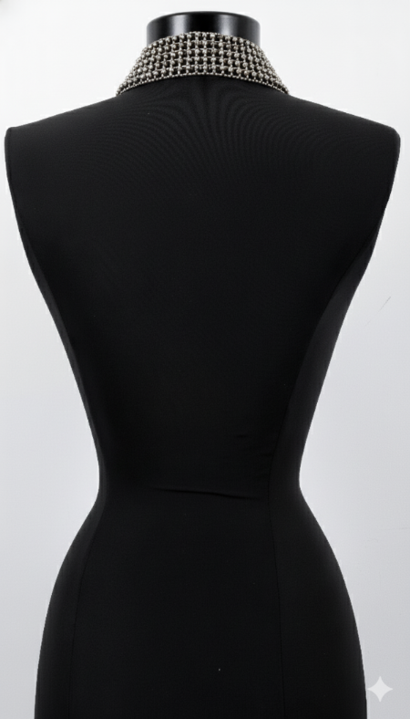 Beaded Tailored Collar Silver  with tassel by Object & Dawn on a mannequin  against a white background