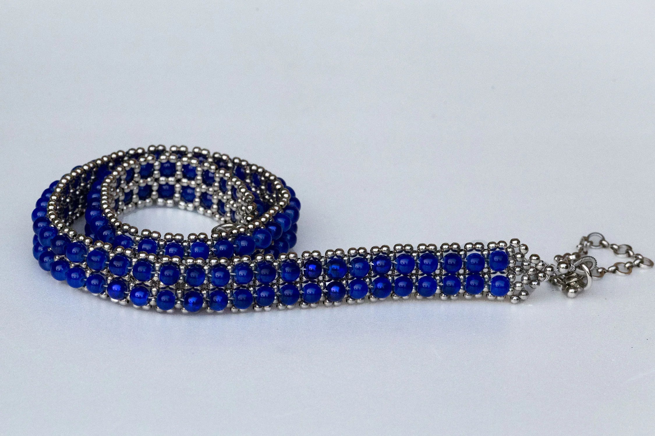 Handmade beaded blue crystals with polymer metal beads by object and dawn