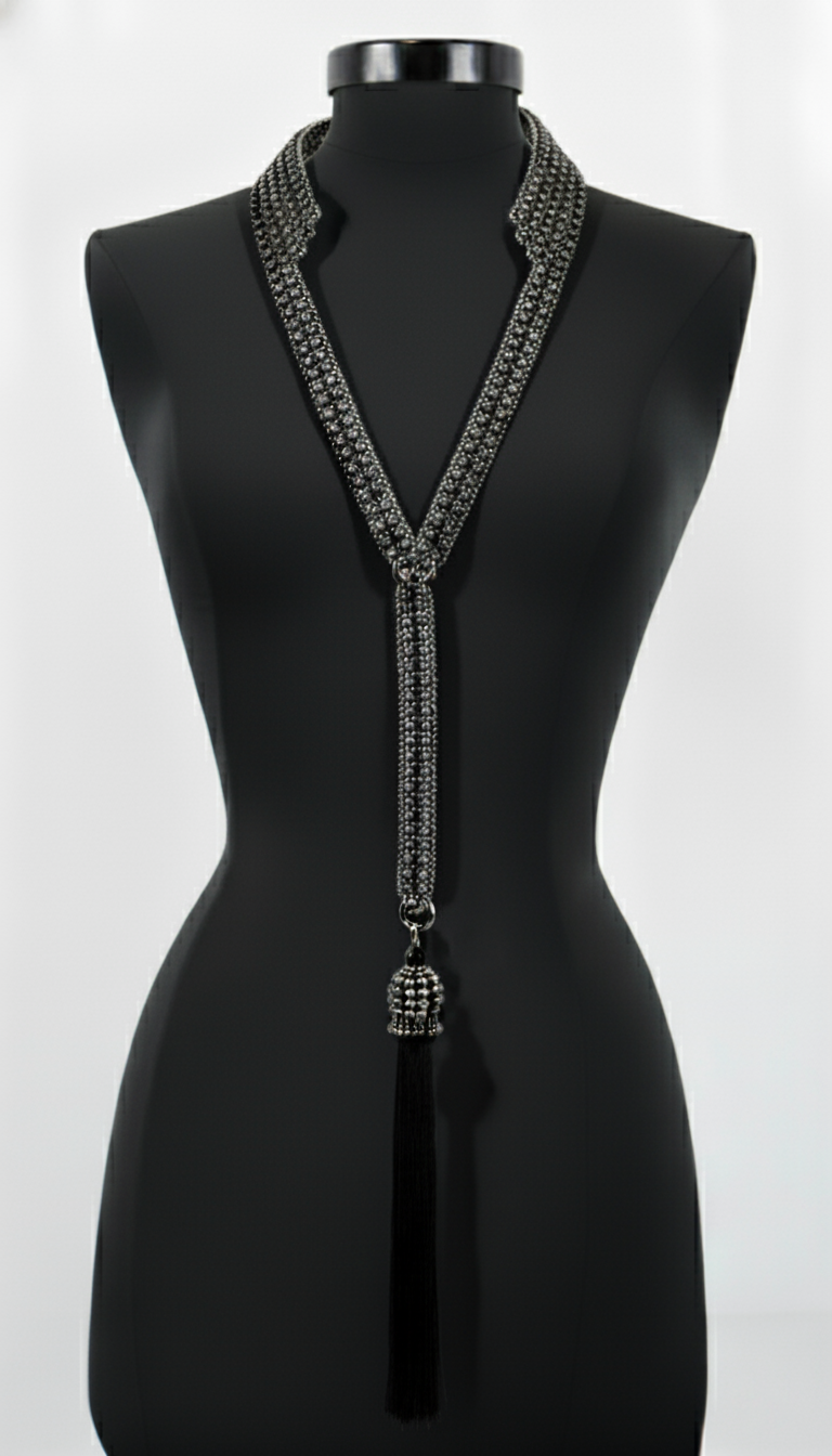 Beaded Tailored Collar with Removable Tie