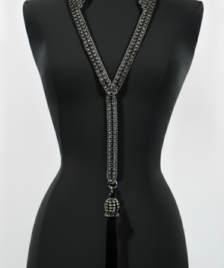 Beaded Tailored Collar with Removable Tie