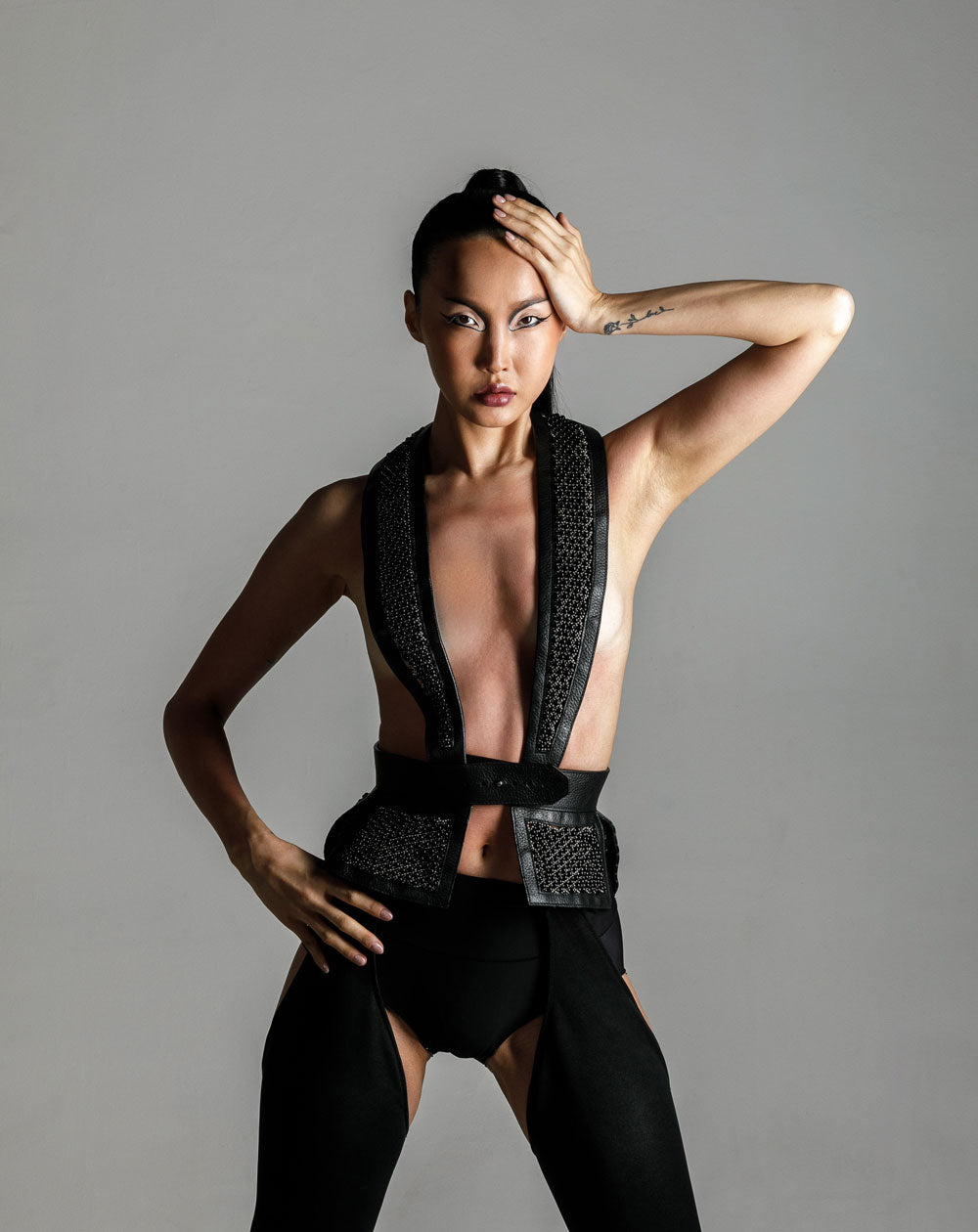 Dietrich Leather & Beaded Tuxedo Corset