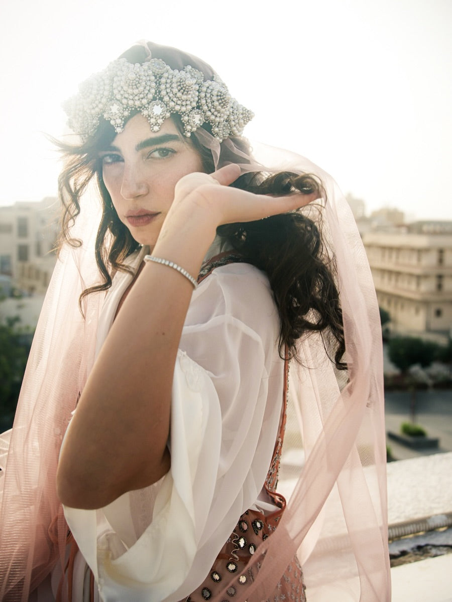 Eingana Pearl Beaded Modular Crown | Bridal Luxury Tiara