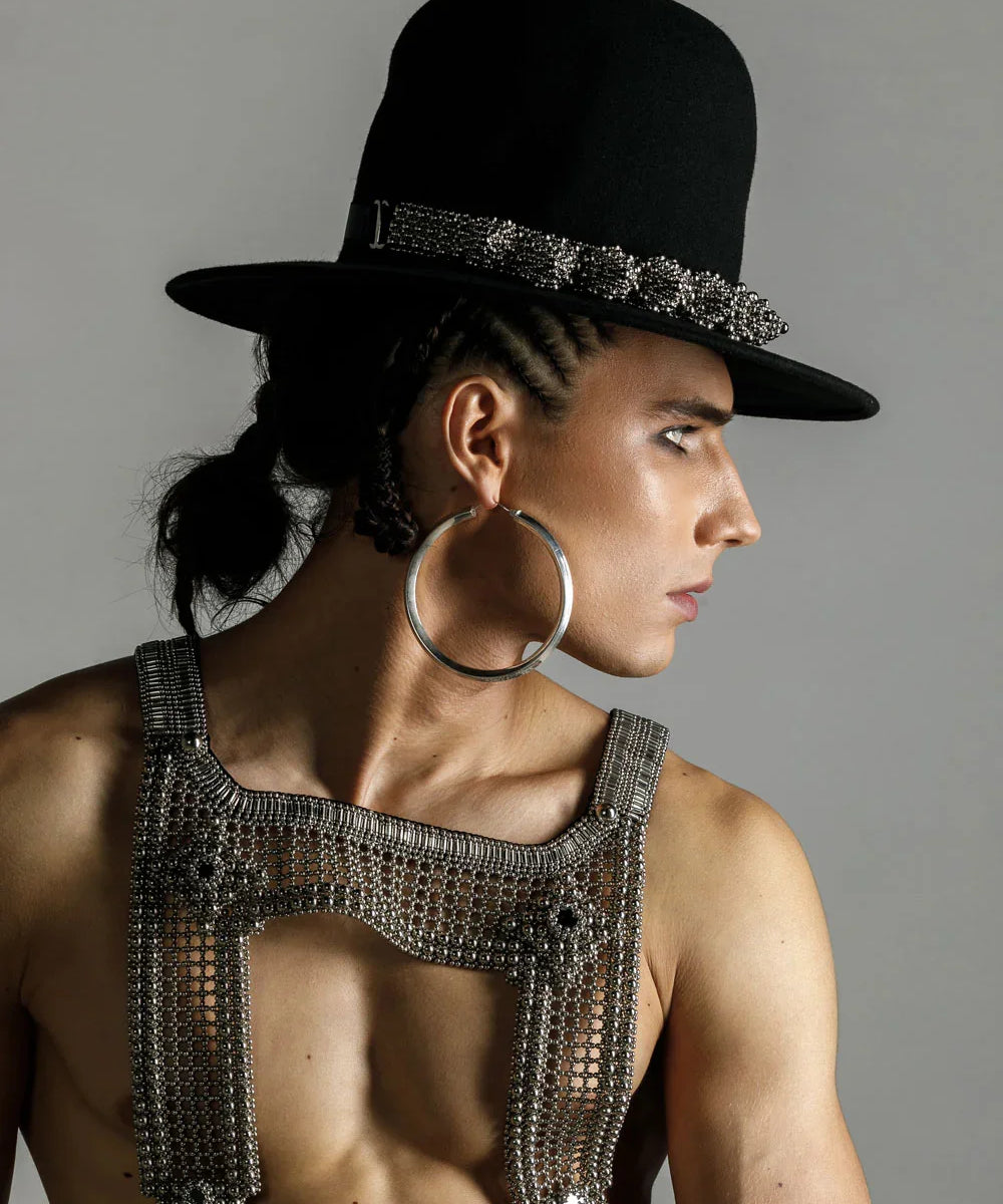 handcrafted eingana hatband in silver by object & dawn with black hat