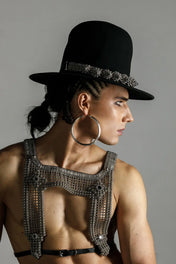 handcrafted eingana hatband in silver by object & dawn with black hat