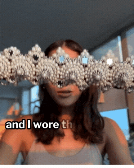 woman showing how to use Eingana Crown in Pearl by Object and dawn as a bride