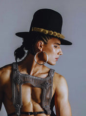 handcrafted eingana hatband in 22k gold wash by object & dawn with black hat