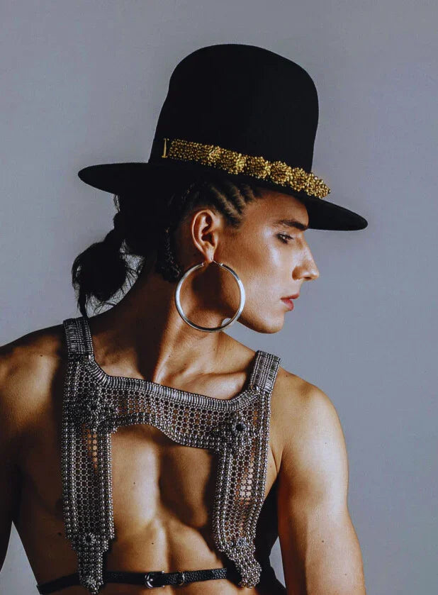 handcrafted eingana hatband in 22k gold wash by object & dawn with black hat