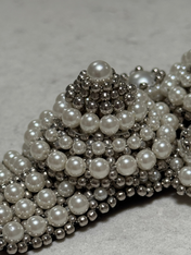 beaded detail of eingana modular crown in pearl with silver polymer beads by object and dawn close up