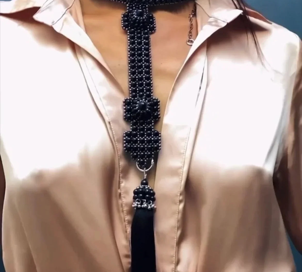 Elohim T-Choker in Jet Black with 5-inch Tassel