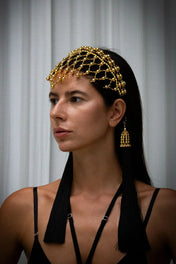 handcrafted modular beaded headband by object and dawn with 22k gold wash