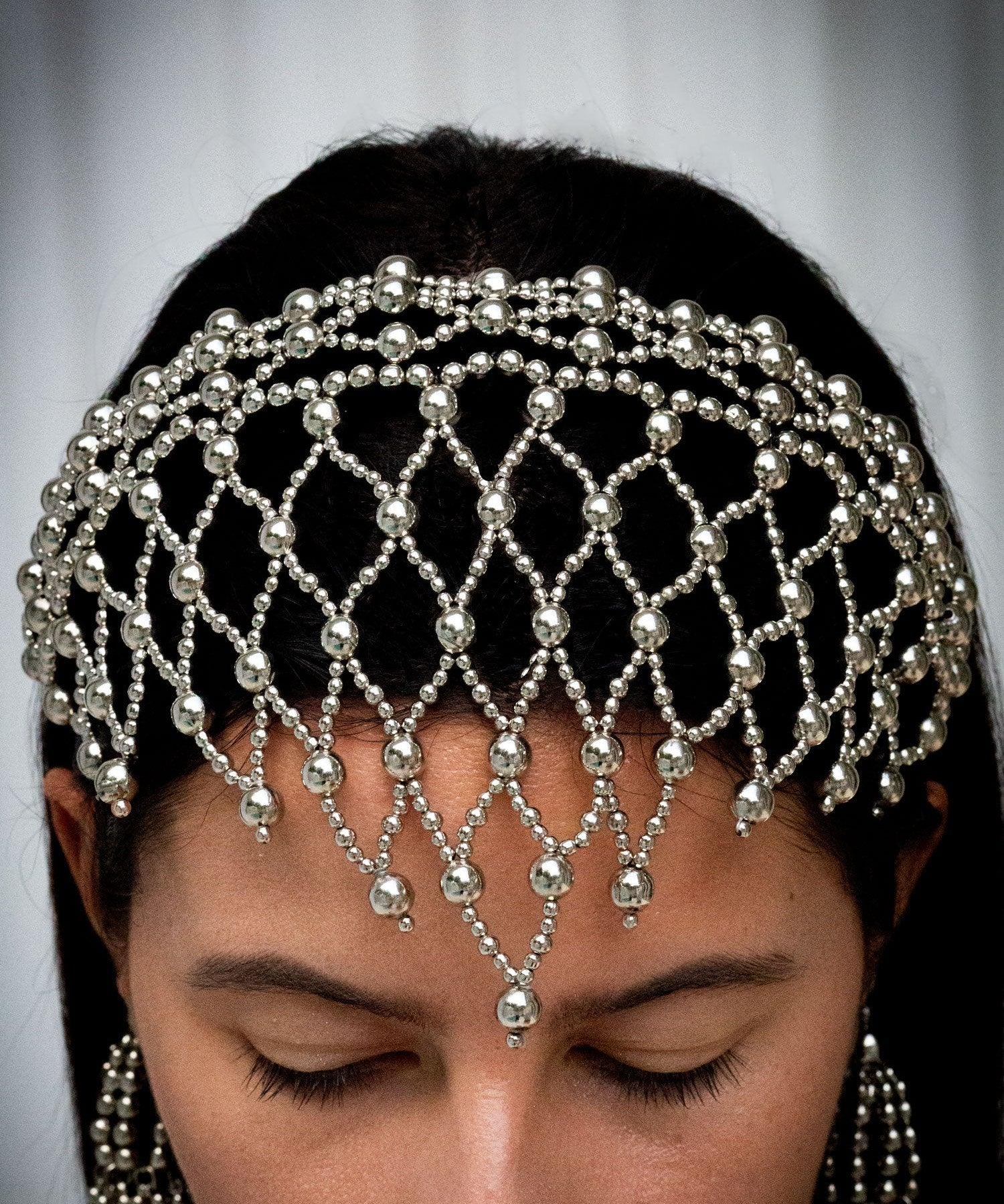 detail beads of handcrafted modular headband polymer silver coated by object and dawn