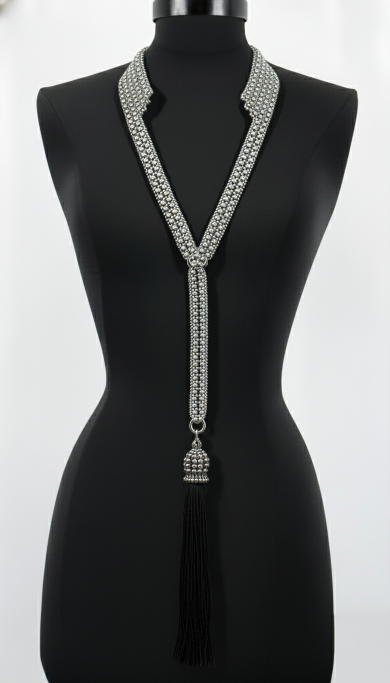 Beaded Tailored Collar with Removable Tie