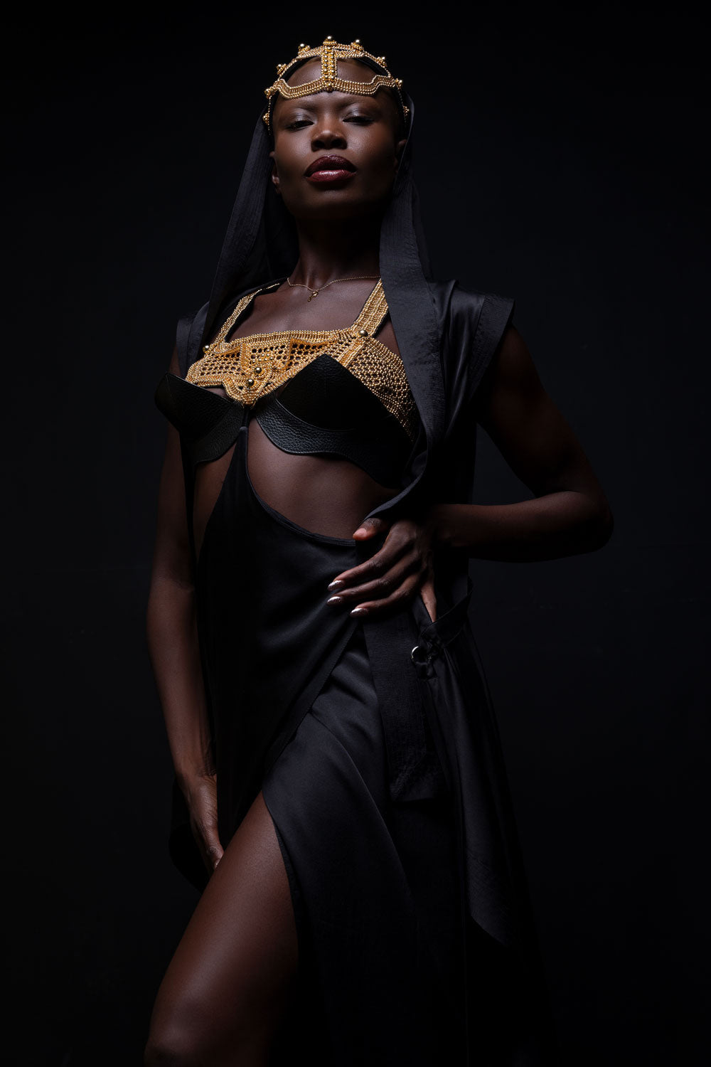 Khutulun Beaded Modular Top with Leather Balconette Bra –  4 Color Variants