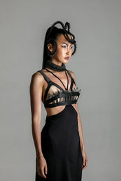 luxury modular helios modular headpiece system in jet black by object and dawn diagonal view 