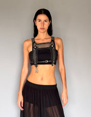 Artemisia Mesh Top in Jet Black with 4 Tassels