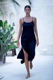 Teuta Maxi Silk Slip Dress, Black