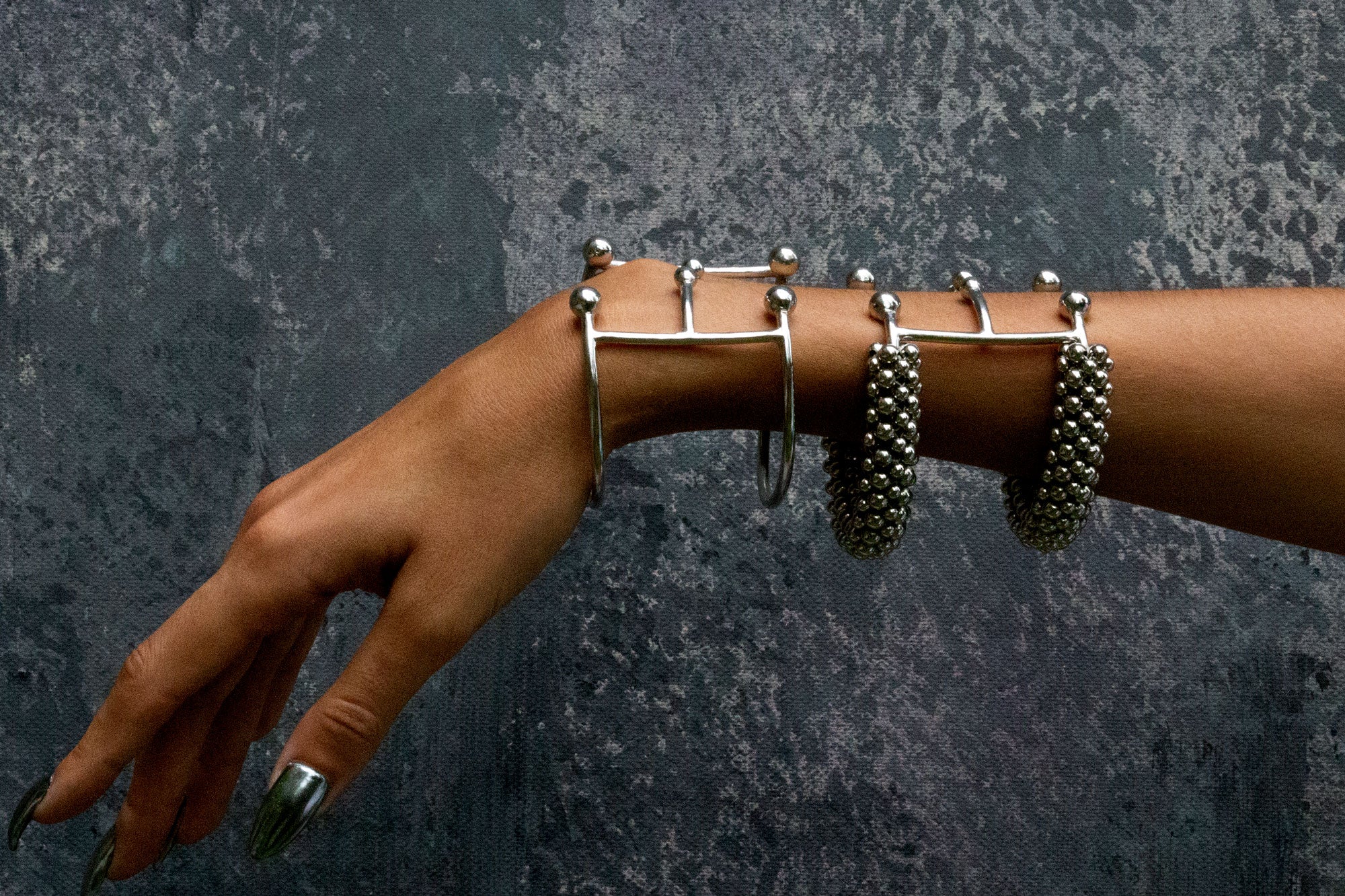 Hera Beaded Cuff in Silver