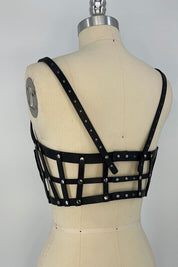 Jas Leather Studded Cage Top - Black