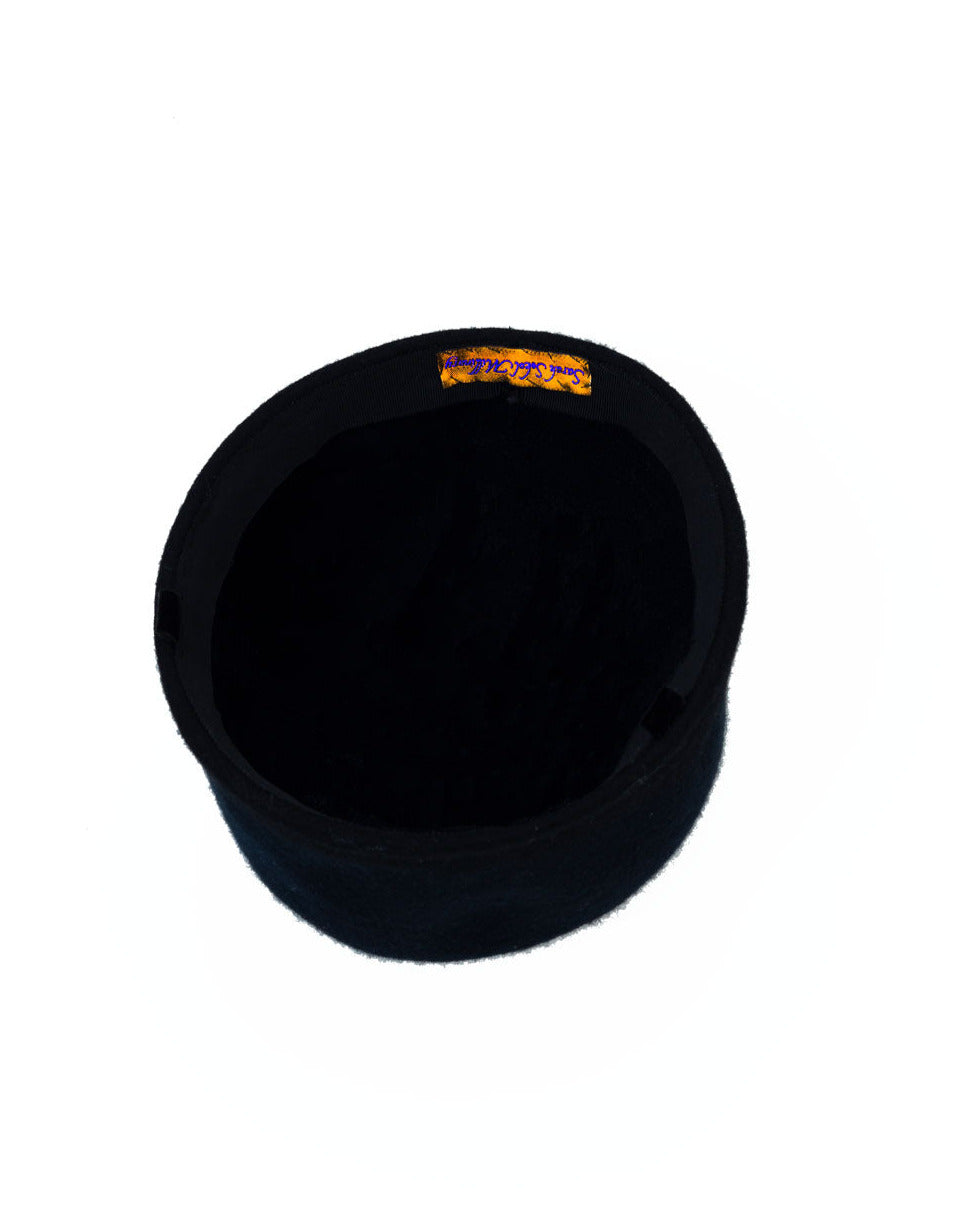 Janelle Modular Pillbox Hat in Black Felt