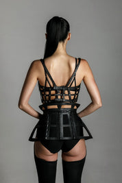 Jas Leather Studded Cage Top - Black