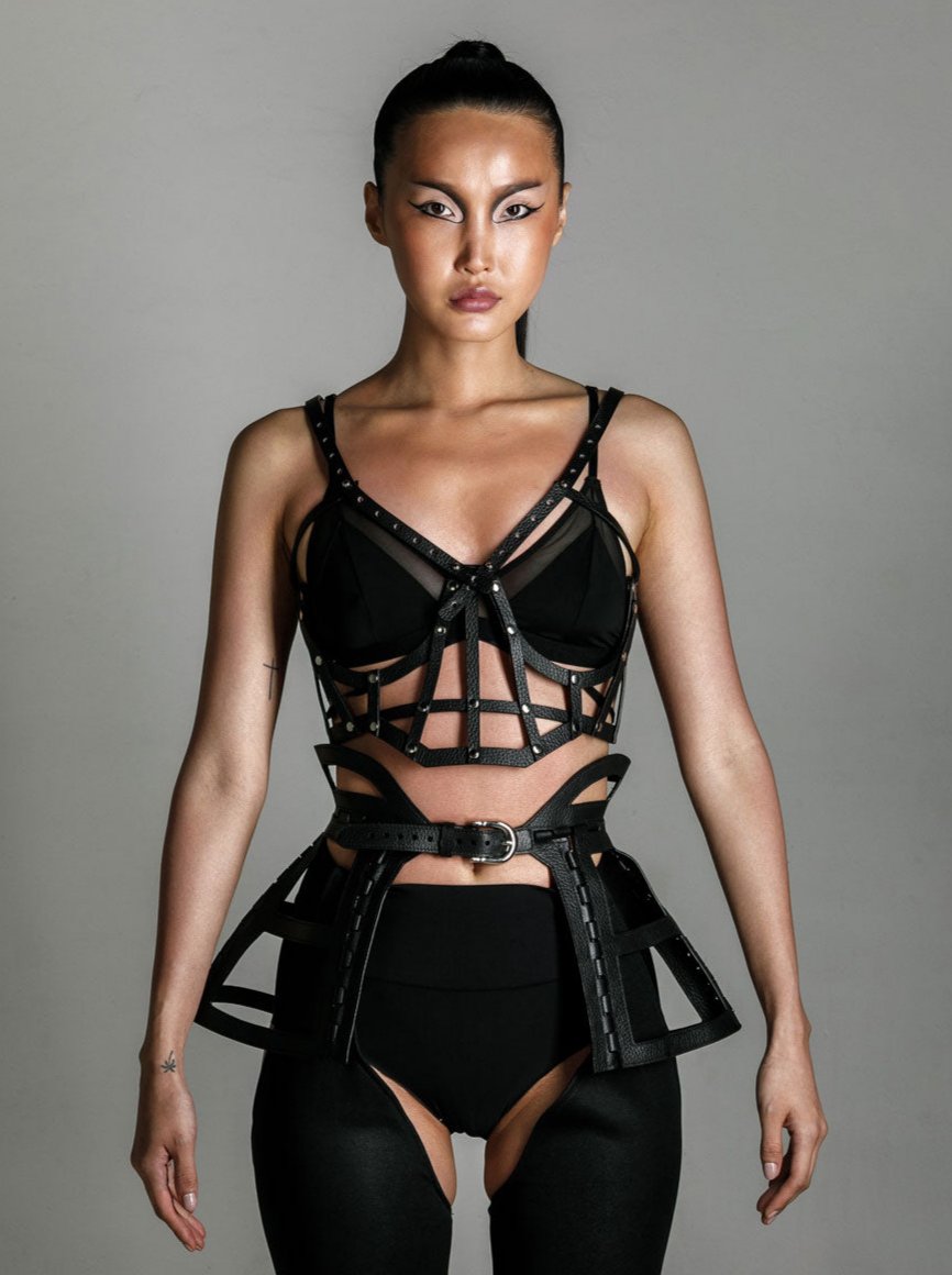 Jas Leather Studded Cage Top - Black