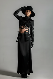 Jas Leather Cage Skirt - Black