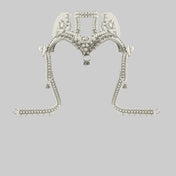 Object and Dawn Modular Beaded Jas Headpiece System with polymer metal beads and synthetic japanese pearl in grey background