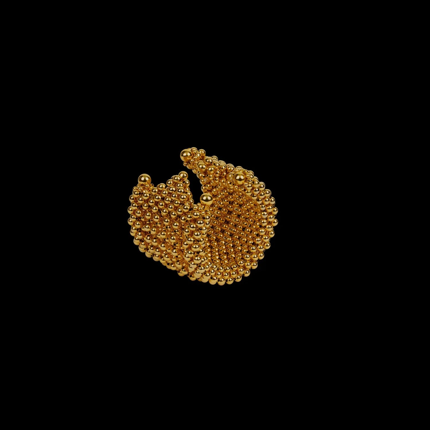 handcraftef khutulun beaded modular 22k gold wash on polymer siler metal beads ghost image side view on black background