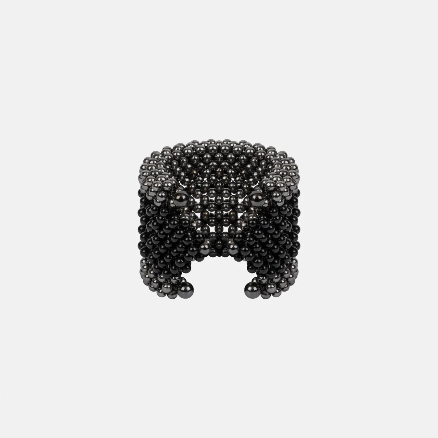 polymer metal beads grey with black crystal stripes Khutulun 4D Supple Cuff from object and dawn back view ghost image