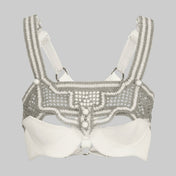 handcrafted beaded bridal modular top with leather bra ghost image from object and dawn front view