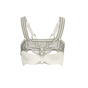 Pearl Khutulun top by Object & Dawn featuring beaded mesh harness, front view ghost image