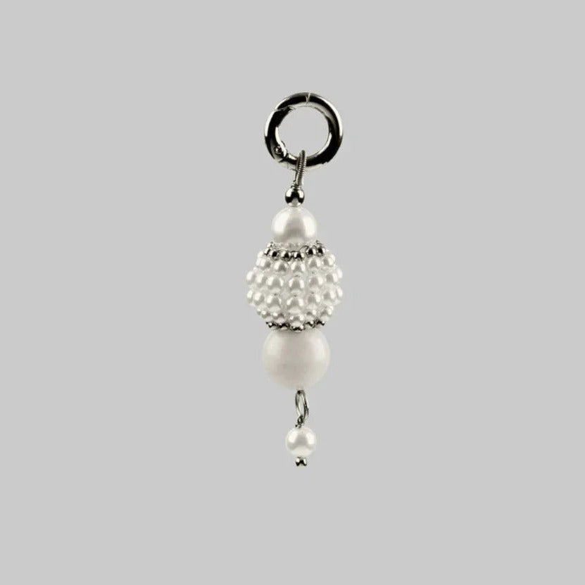 handcrafted beaded medallion with japanese pearl medallion and polymer metal beads silver ghost image