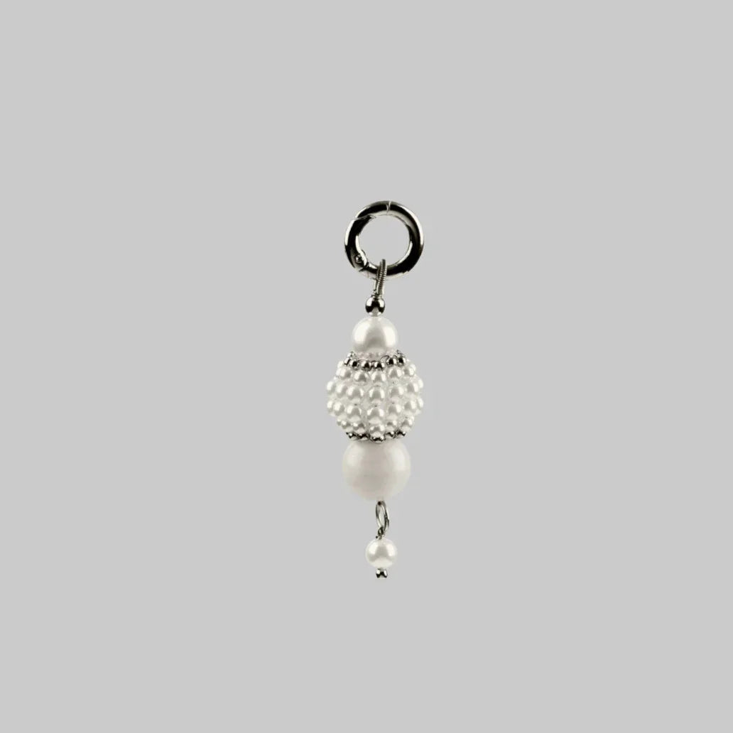 Adjustable beaded medallion with japanese pearl medallion and polymer metal beads silver ghost image by Object & Dawn