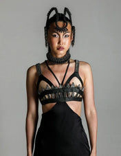 Lister Beaded Architectural Leather Cage Top