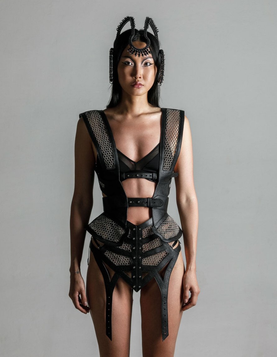 Lister Mesh Beaded Leather Bodice